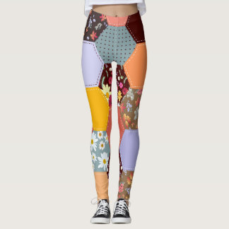 Legging Design de Coloração das Flores de Hexágono Colorid
