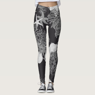 Legging Design de Coral Elegante e Shell do Oceano Negro