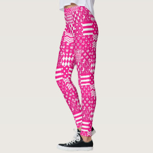 Legging Design de Correção de Padrões Mistos Brancos Rosa