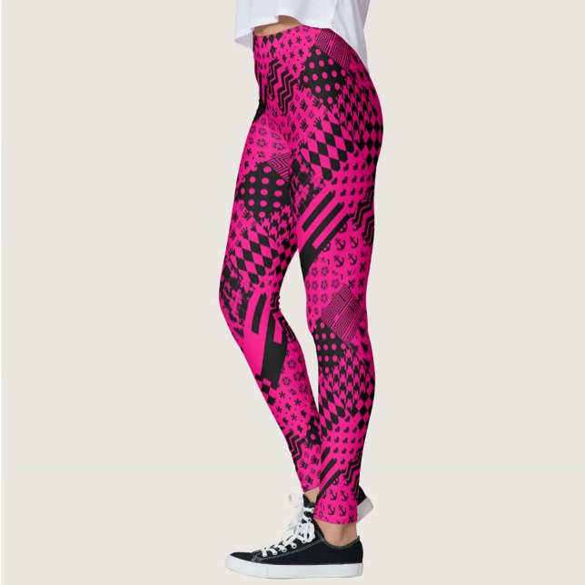 Legging Design de Correção de Padrões Mistos Pretos Rosa (Criador carregado)