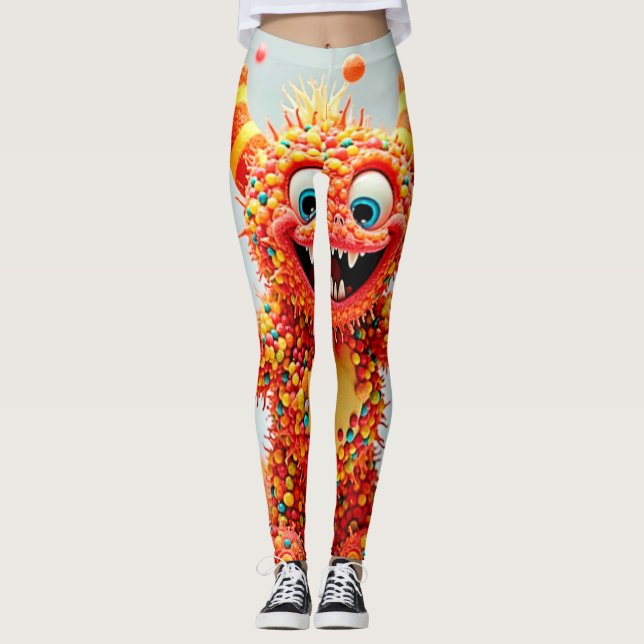 Legging Design de Delícia de Monstro Feliz (Frente)
