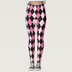 Legging Design de Diamante de Argyle Branco-Rosa