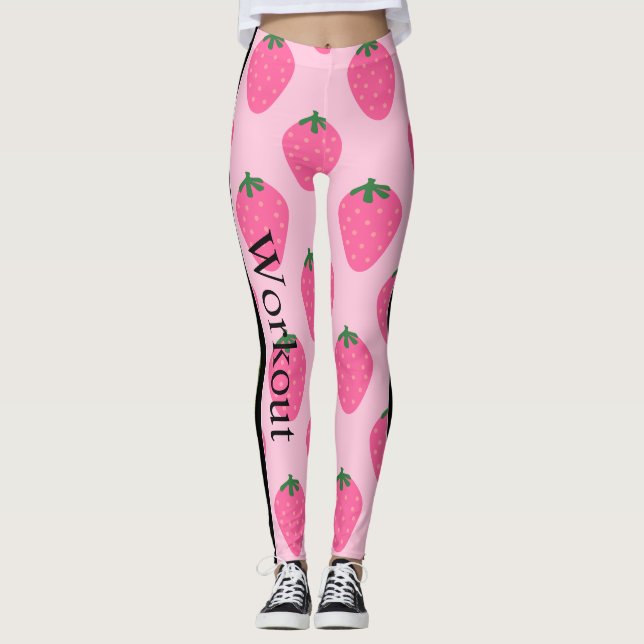 Legging Design de Diversão Verde e Rosa de Morango (Frente)
