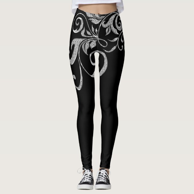 Legging Design de espirais brilhantes brancos (Frente)