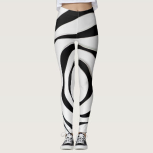 Legging Design de espiral geométrica negra sobre fundo bra