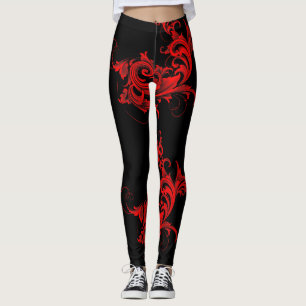 Legging Design de espiral Negra e Vermelha