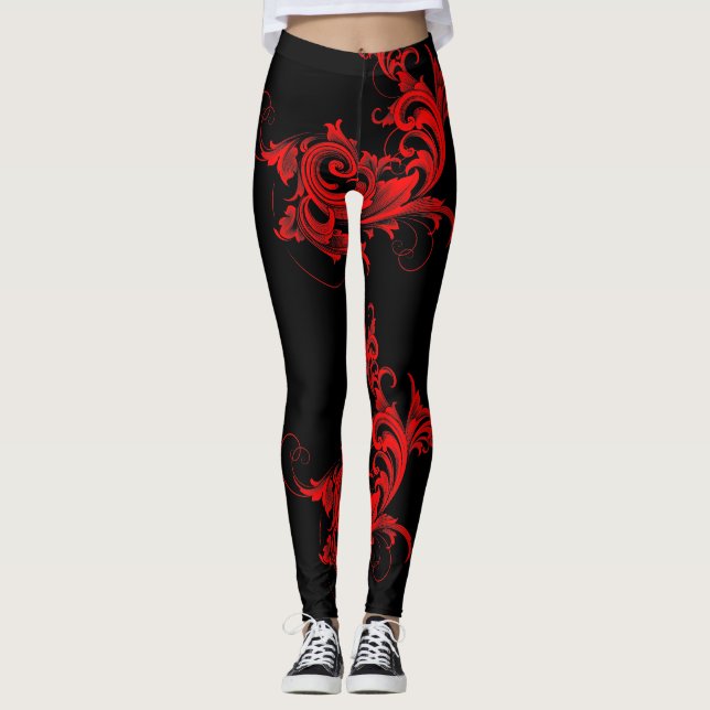 Legging Design de espiral Negra e Vermelha (Frente)