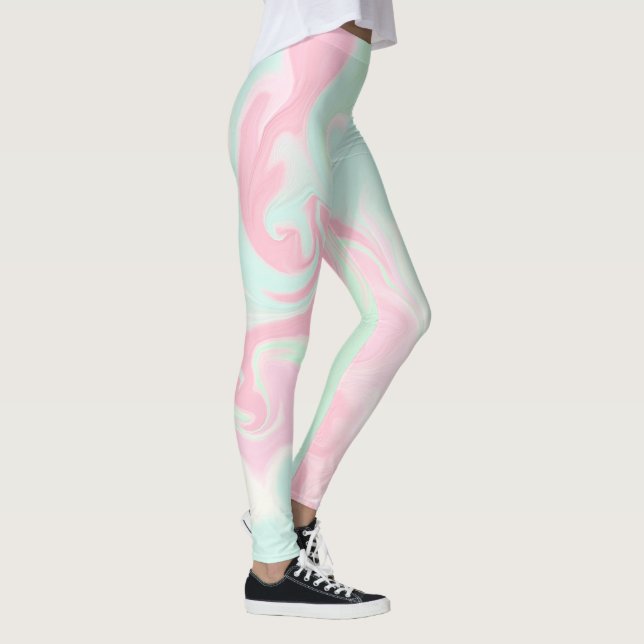 Legging Design de espiral rosa verde com tonalidade suave  (Direita)