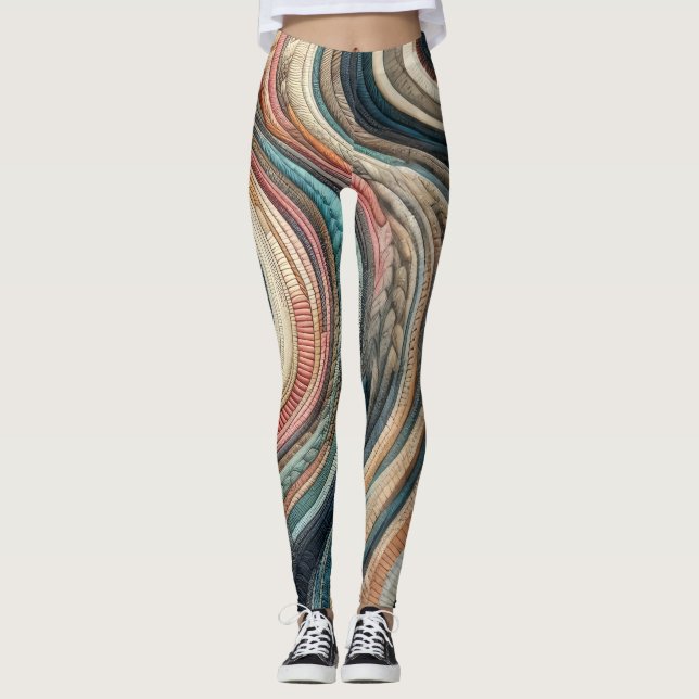 Legging Design de faixa de Abstrato com inclinação (Frente)