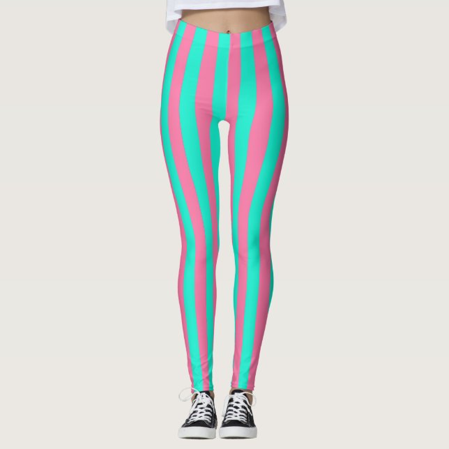 Legging Design de faixa verde de cor rosa (Frente)
