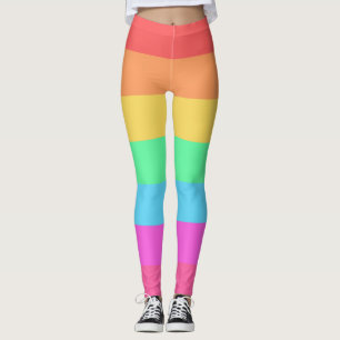 Legging Design de faixas de cores do arco-íris do Pastel