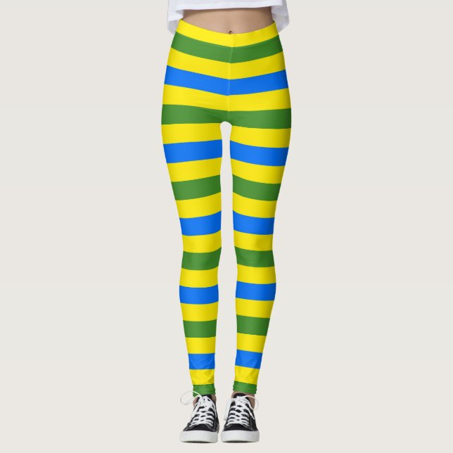 Legging Design de faixas verdes e amarelas azuis (Frente)