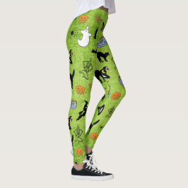Legging Design de Férias BG Verde com Padrão de Halloween 