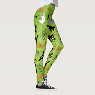 Legging Design de Férias BG Verde com Padrão de Halloween 