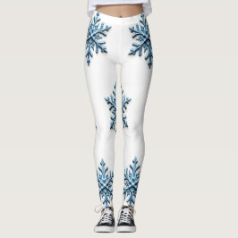 Legging Design de Floco de Neve Cozy em Branco e Azul Icy
