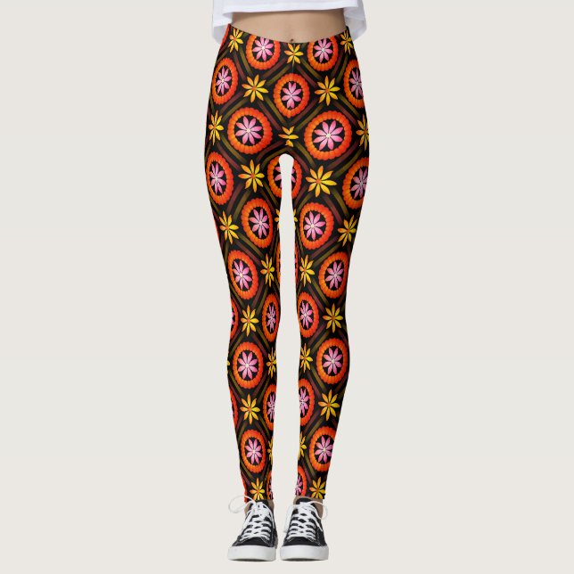 Legging Design de Flor Moderno sobre fundo preto (Frente)