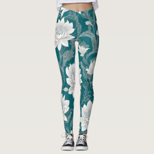 Legging Design de flor oriental branca