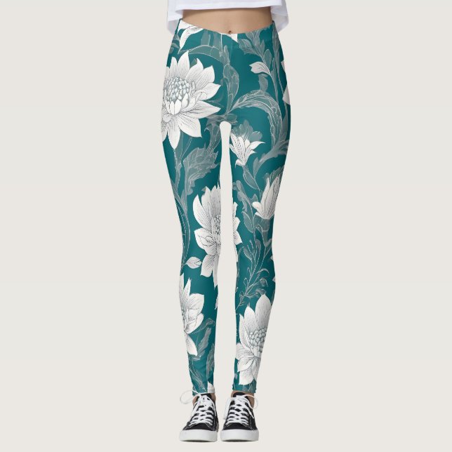Legging Design de flor oriental branca (Frente)