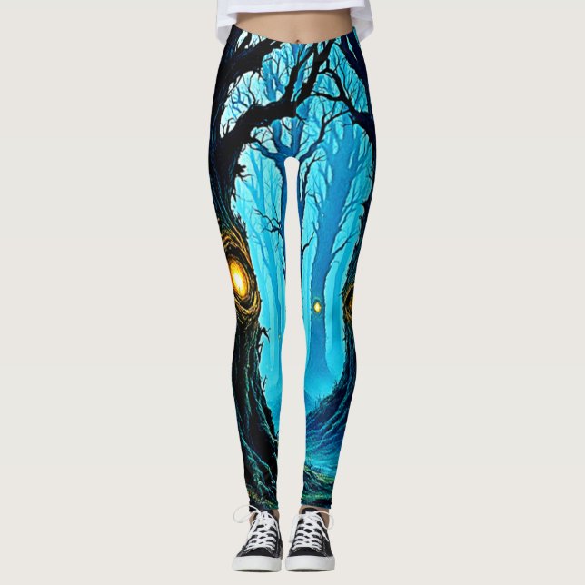 Legging Design de Floresta de Olhos de Fantasia Sombria (Frente)