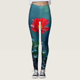Legging Design de Foco de Flor Vermelha Única