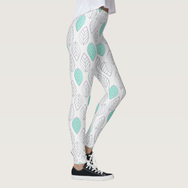 Legging Design de Folha de Prata e Turquesa (Direita)