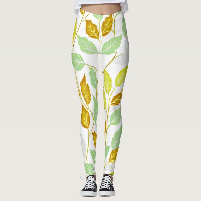 Legging Design de Folha Elegante Inspirada na Natureza (Frente)