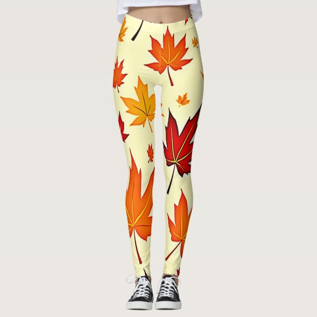 Legging Design de Folhagem de Outono Sem Costura (Frente)