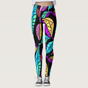 Legging Design de Folhas de Vidro Estendidas