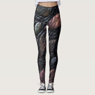 Legging Design de Folhas Iridescentes Inclinadas
