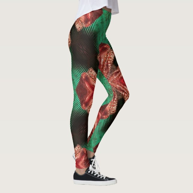 Legging Design de Friso Verde Arco de Satin Vermelho (Direita)
