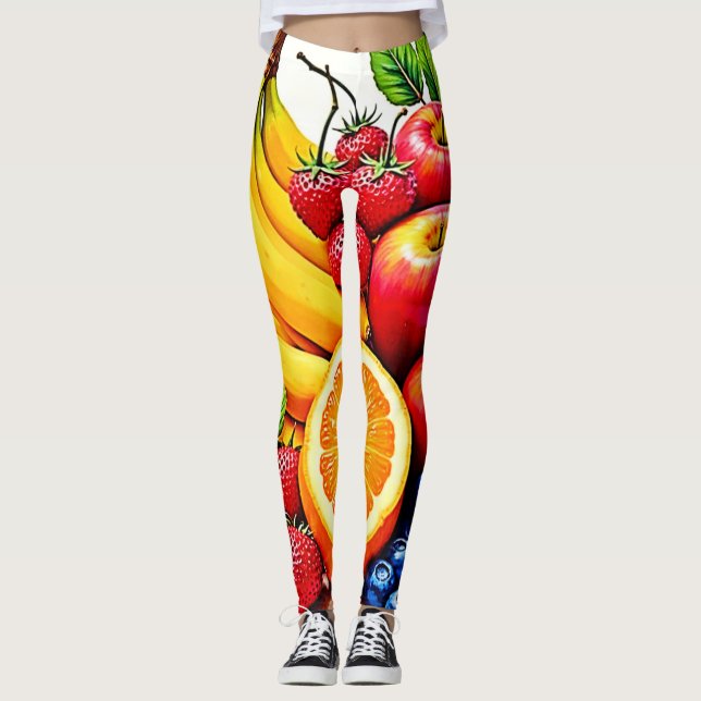 Legging Design de Fruta de Delícia de  Fresca Vibrante (Frente)