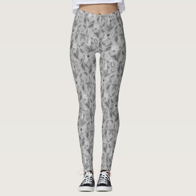 Legging Design de fundo floral de cinza branca (Frente)
