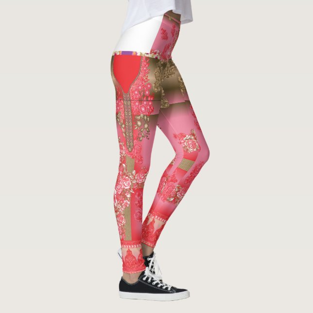 Legging design de fundo rosa e ouro com vermelho (Direita)