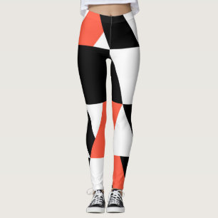Legging design de geometria urbana, preto-vermelho, modern