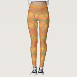 Legging Design de geometria verde laranja âmbar do Mosaico