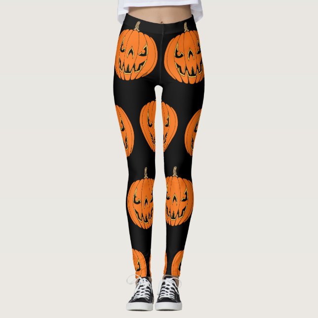 Legging Design de Halloween de Jack-o'-Lantern Assustador (Frente)