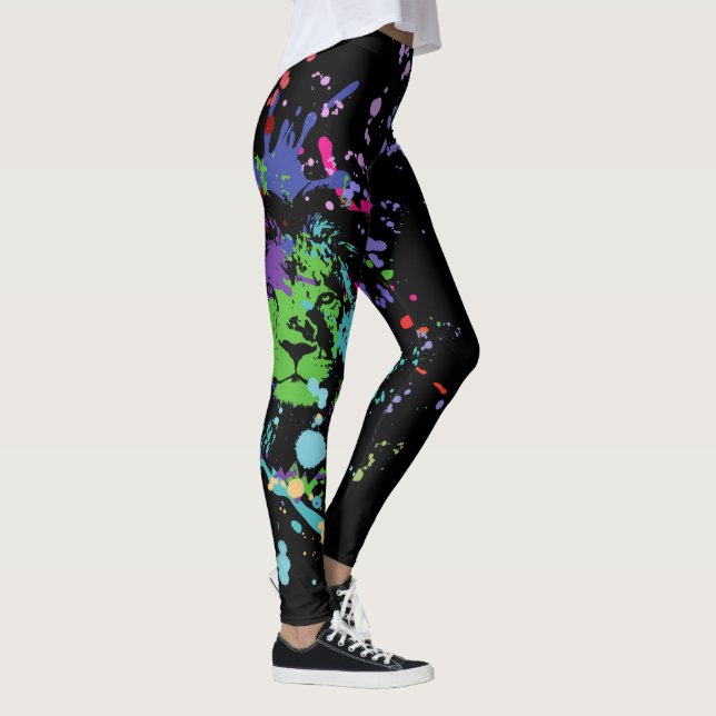 Legging design de Leão com Cabeça de Leão em Preto (Direita)