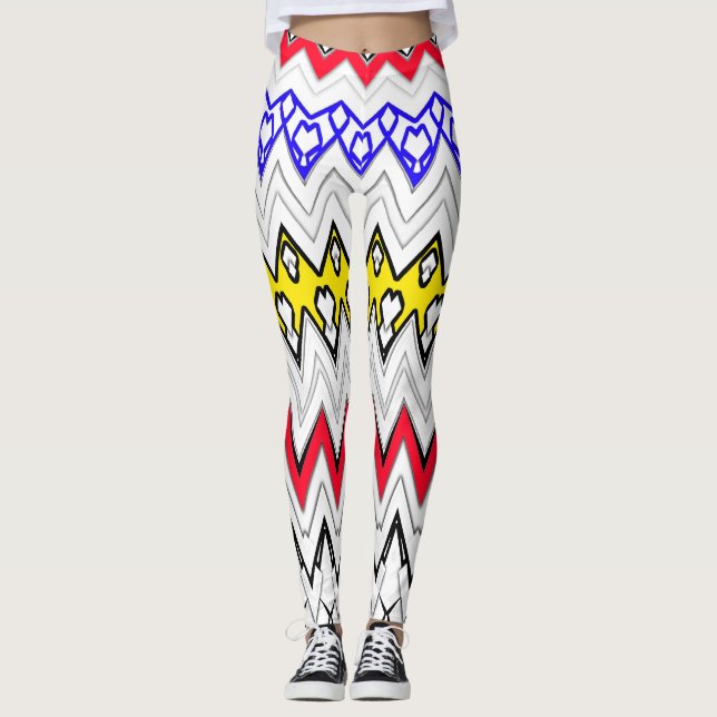 Legging Design de Legenda de várias cores do zigzag de fun (Frente)