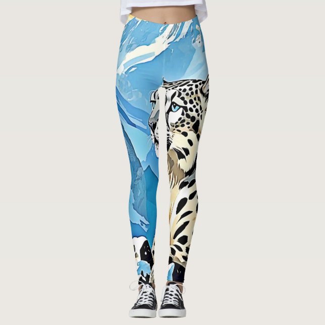 Legging Design de Leopardo de Neve Selvagem (Frente)