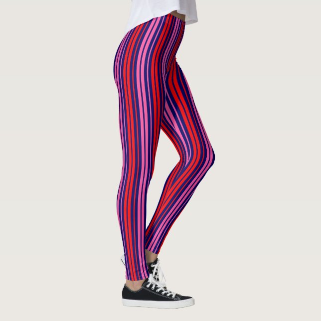 Legging Design de Listras Verticais Azul Marinho Rosa Verm (Direita)