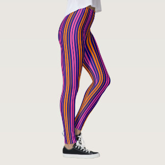 Legging Design de Listras Verticais Laranja Azul Rosa