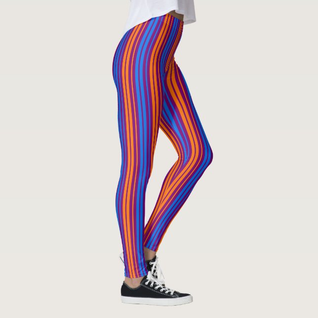 Legging Design de Listras Verticais Roxo Laranja Azul   (Direita)