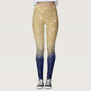 Legging Design de luxo de Ombre Dourado e azul com brilho