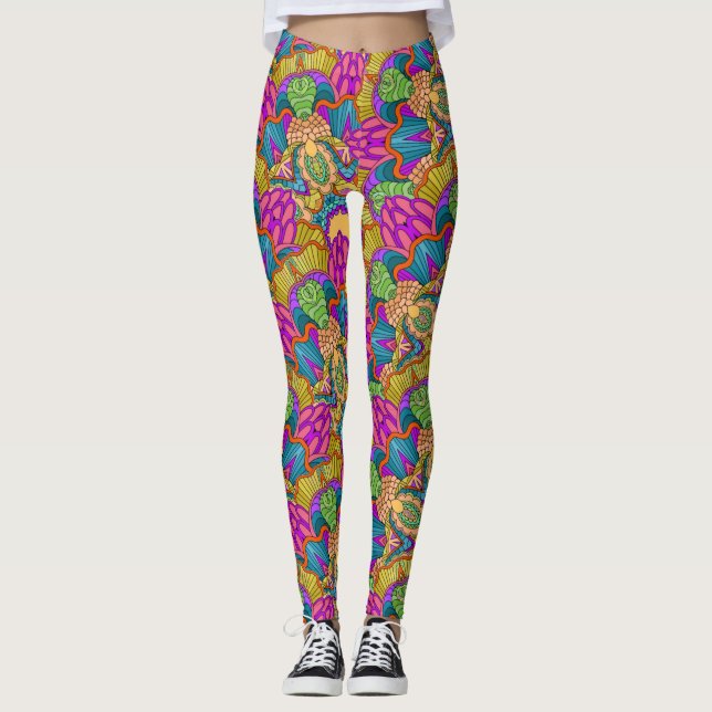 Legging Design de Mandala em pinks ricos, blues e ouro (Frente)