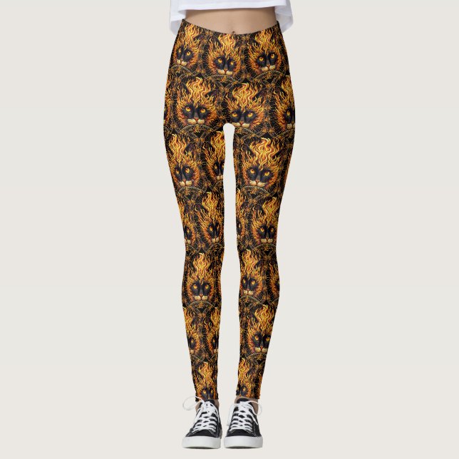 Legging Design de Mandala para o Gato de Fogo Místico (Frente)
