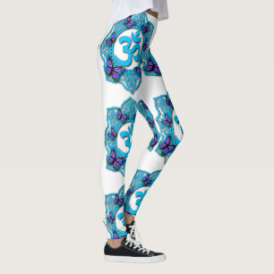 Legging Design de mandioca azul com borboletas roxas