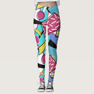 Legging Design de Memphis - Retro 80s Colorida Geométrica
