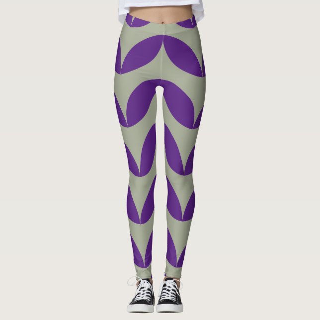 Legging Design de moda geométrica violeta e verde (Frente)