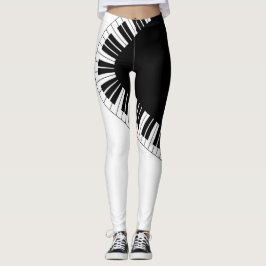 Legging Design de Música Branca e Preto do Teclado Piano