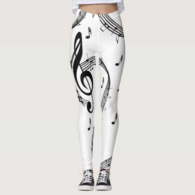 Legging Design de Música Preta e Branca (Frente)